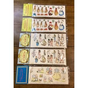 Vintage Old Fashioned Picture Seals Stickers Lot Of 5 Drawings Of Kate Greenaway